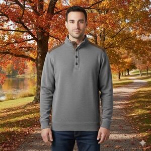 Daniel Cremieux Mens Size Medium Signature Gray 1/4 Button Pullover Sweater